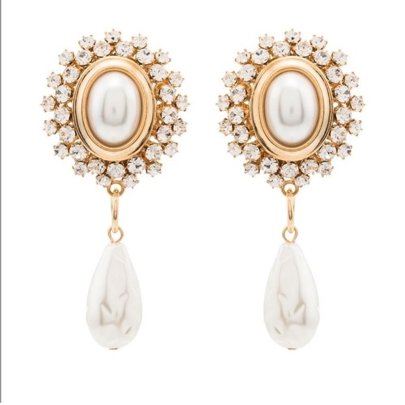 Alessandra rich crystal & pearl earrings with pendant